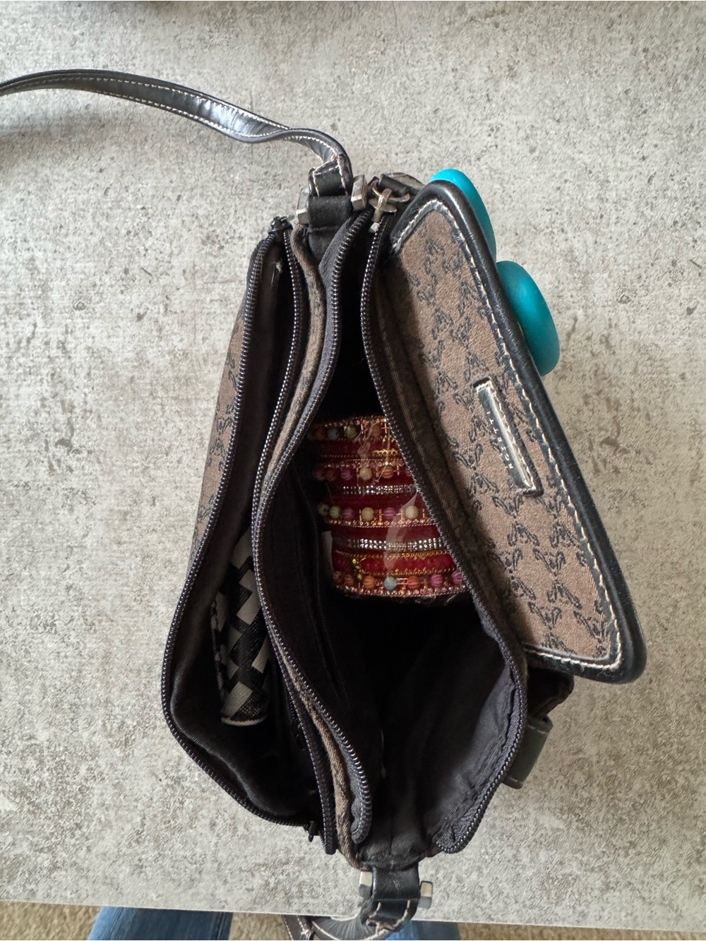 Brown Patterned Crossbody Bag with Scarf Accent - Picture 3 of 3